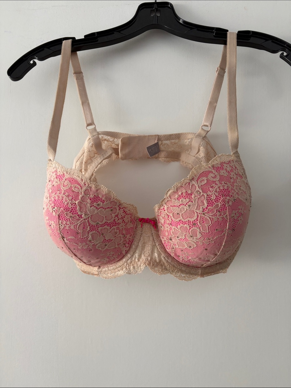 Women's Pink Lace Underwire Bra - Beige Trimlppppl